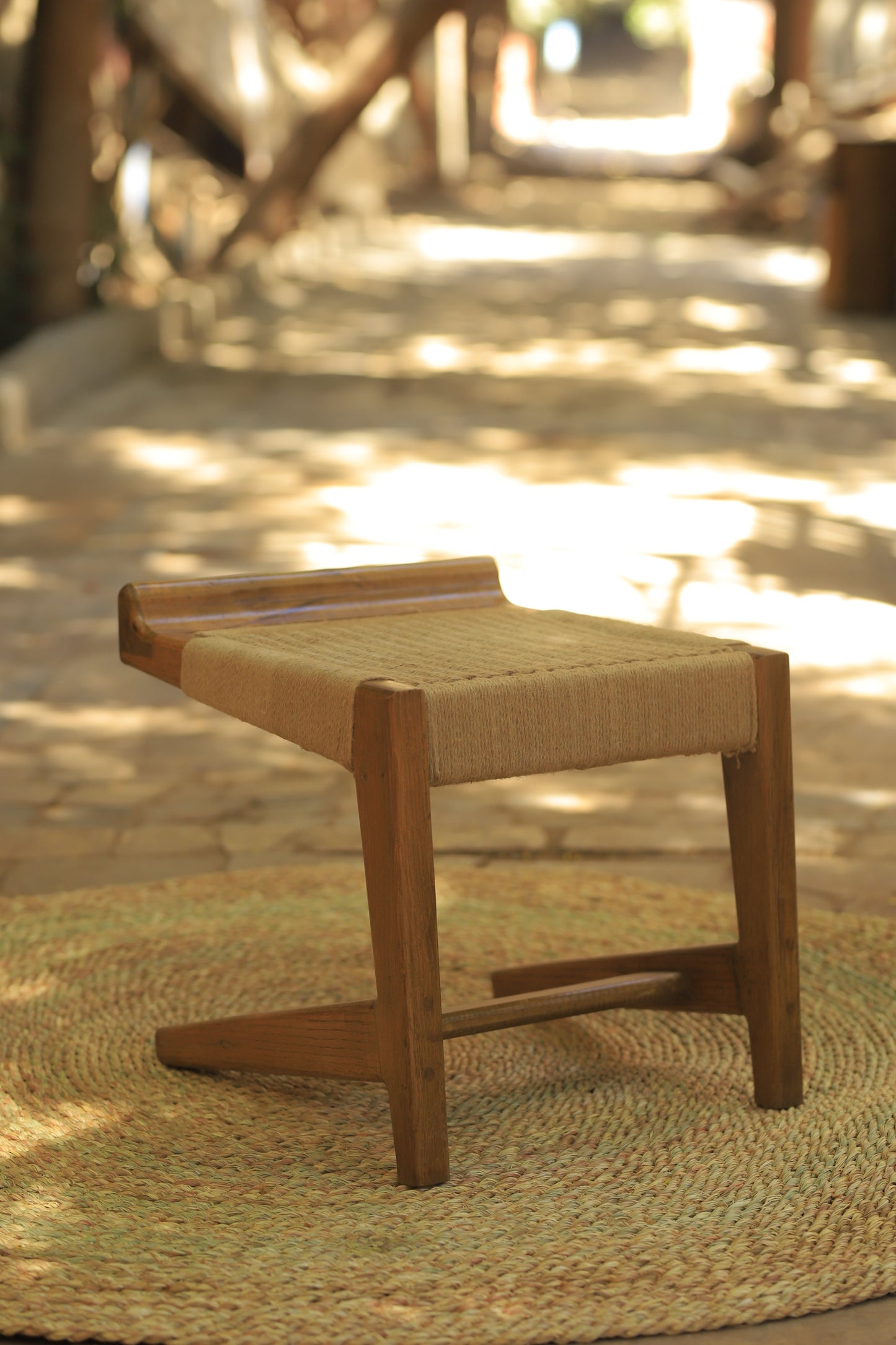 Wood stool and jute rope