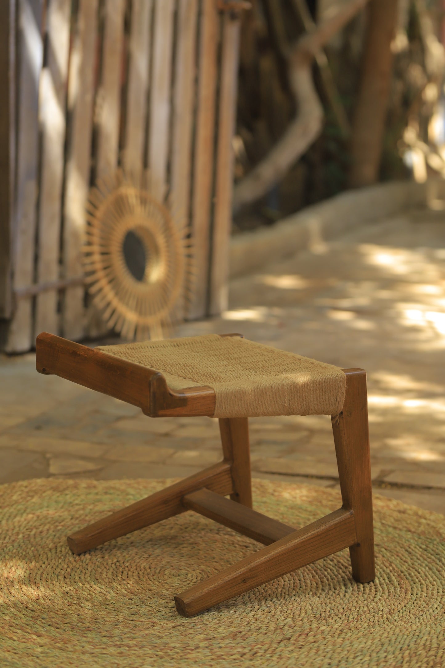 Wood stool and jute rope