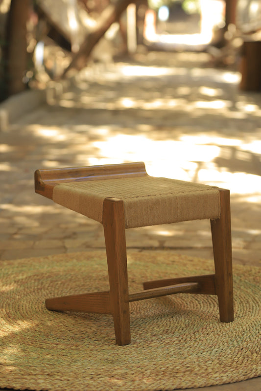 Wood stool and jute rope