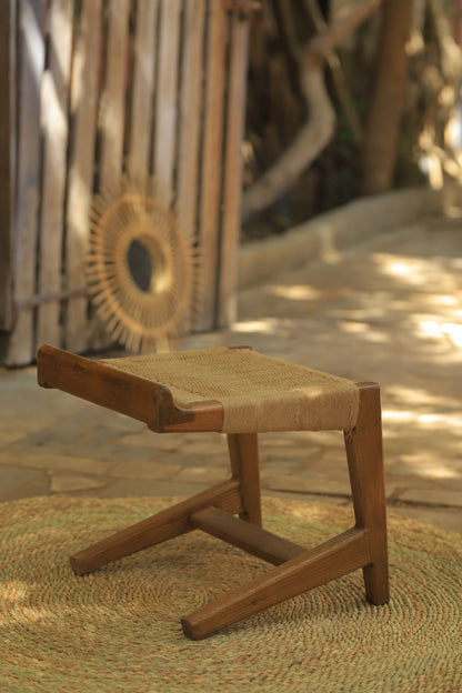 Wood stool and jute rope
